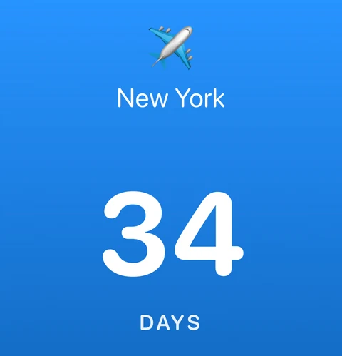DAYS countdown widget: 34 days until New York.